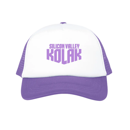 Kourt Logo Two-Tone Mesh Trucker Hat — White / Purple