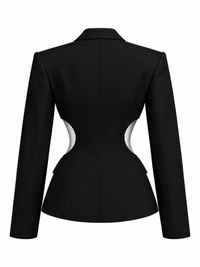 Women's Circuit 001 blazer black — isolated back view on pure white background, digital design concept render.
