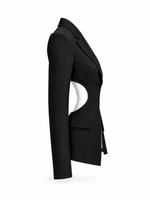 Women's Circuit 001 blazer black — isolated side view on pure white background, digital design concept render.
