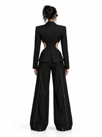 MODEL 05 — NYRA | Women's CIRCUIT 001 LOOK 01, full outfit back view highlighting Sculpt Blazer 001 against a seamless white background; digital concept render.