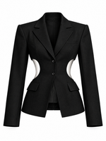 Women's Circuit 001 blazer black — isolated front view on pure white background, digital design concept render.