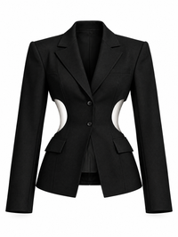 Women's Circuit 001 blazer black — isolated front view on pure white background, digital design concept render.